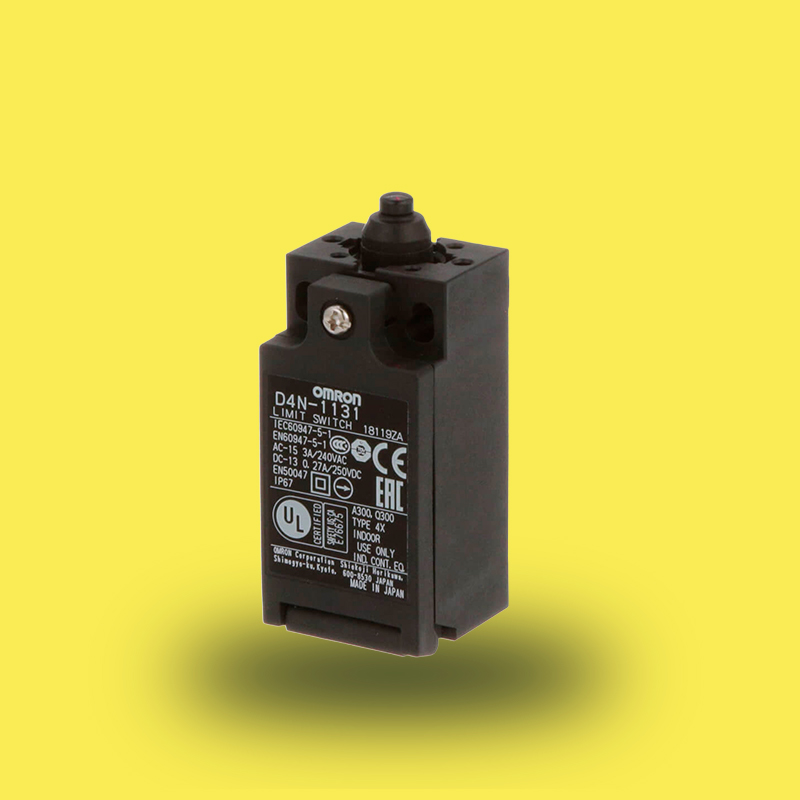 D4N1131 | Final de carrera de seguridad con émbolo plano, 1NC/1NO, acción brusca, carcasa plástica, entrada PG13.5 de Omron